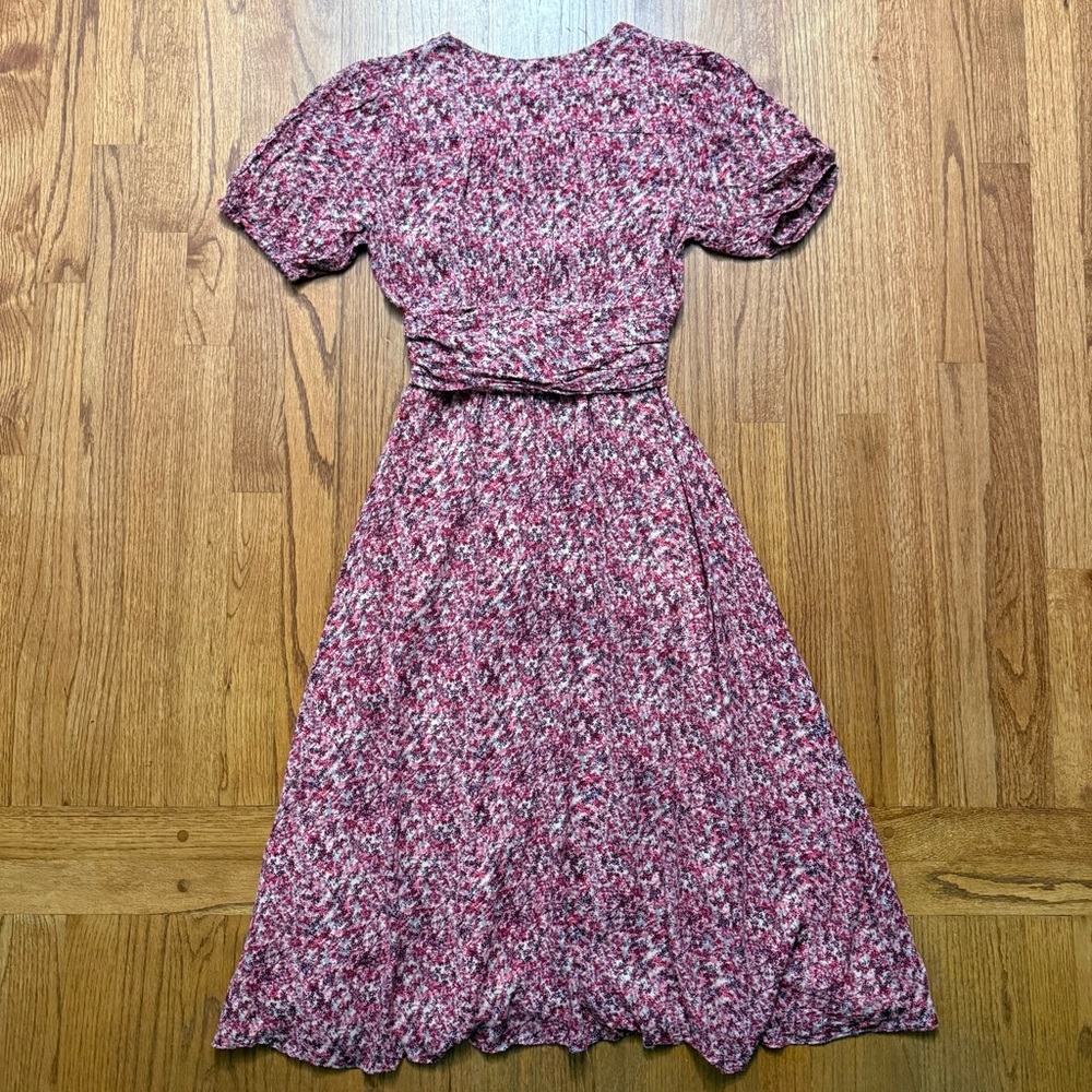 Ba&sh Noemie Fuchsia Floral Short Sleeve Wrap Midi Dress in size 4 - Picture 9 of 16